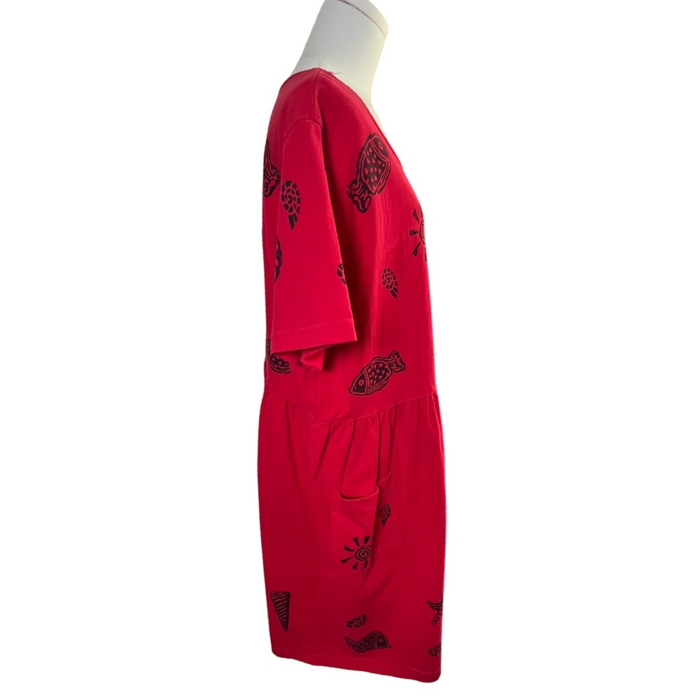 Viva City Red Cotton Beach Nautical Print Casual Dress‎ Pockets Size L - Picture 3 of 10